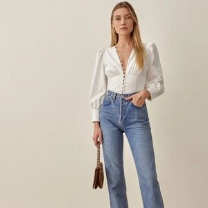 Reformation | Art‎ V Neck Long Sleeve Top in White